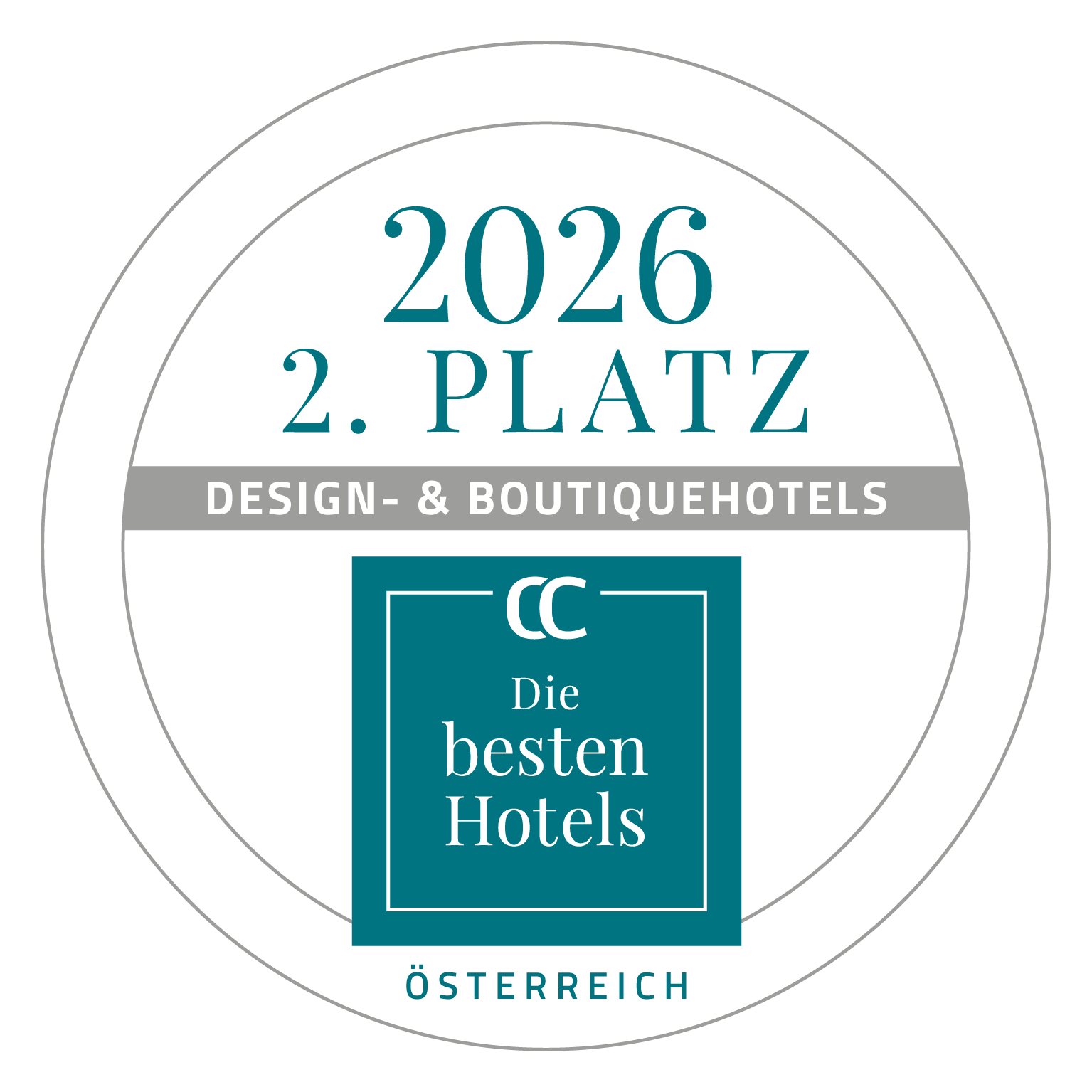 Hotelová pečeť: 2. místo 2026 v kategorii Design & Boutique hotely, „Nejlepší hotely Rakouska“
